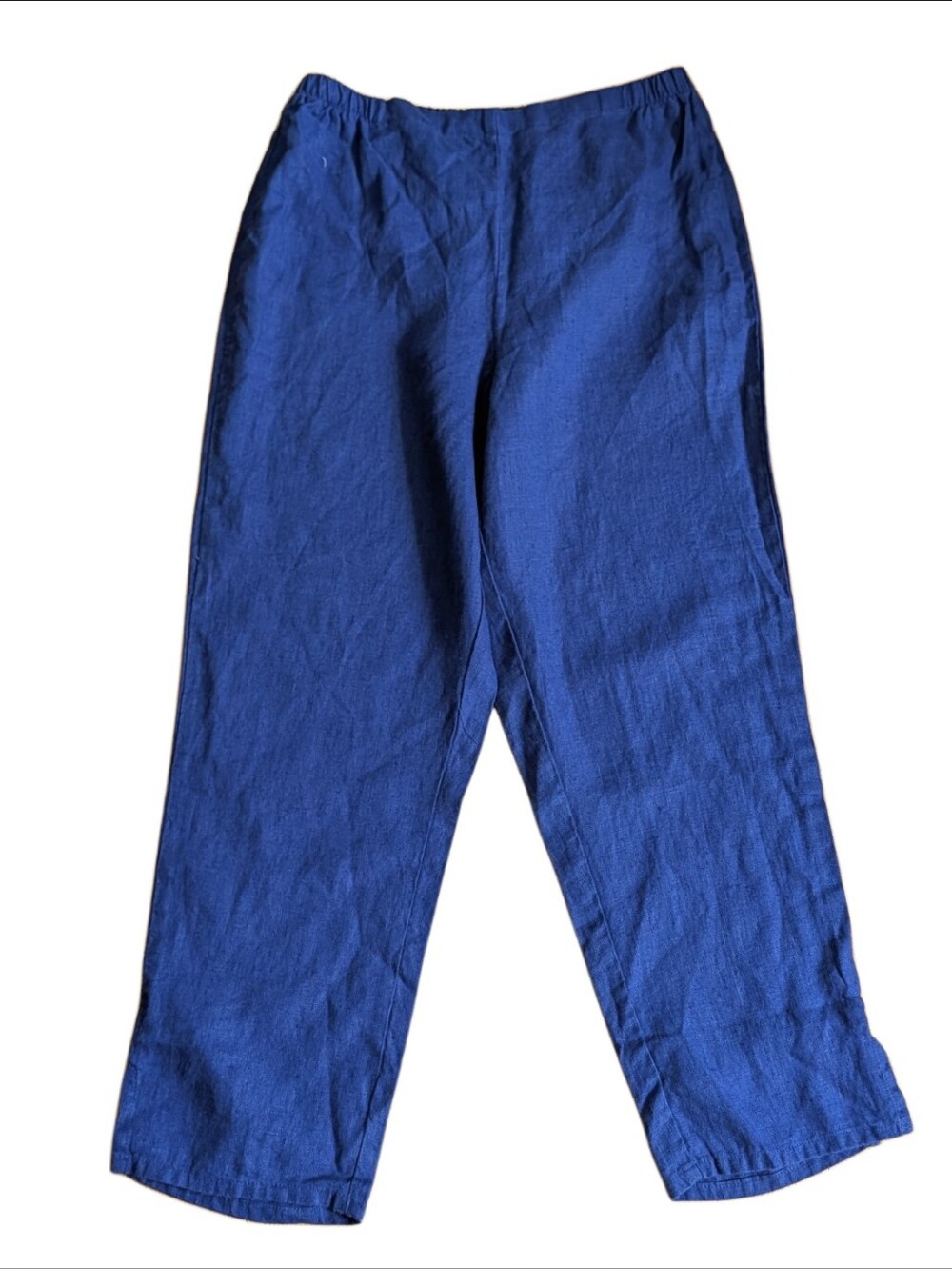 Flax 100% linen Cobalt Blue Art To Wear Boho Straight Leg Pull On Beach Pants